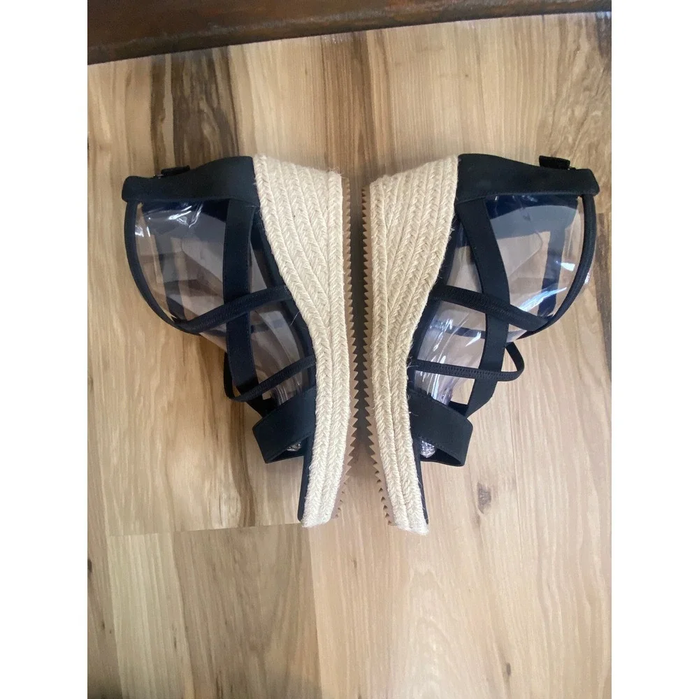 Eileen Fisher Wanda Black Nubuck Espadrille Wedge Sandals Womens 10 WANDA-NB